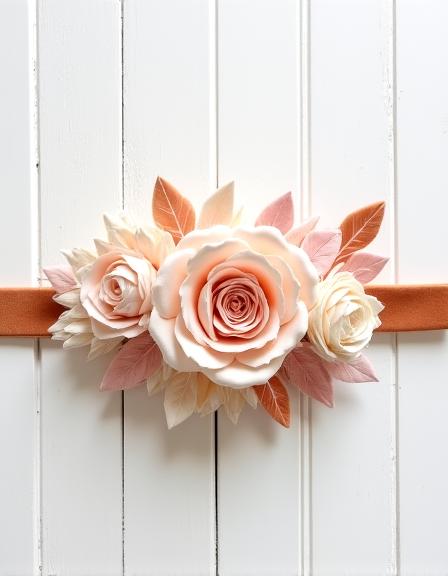 Cintura floreale in raso con bouquet di rose fatte a mano